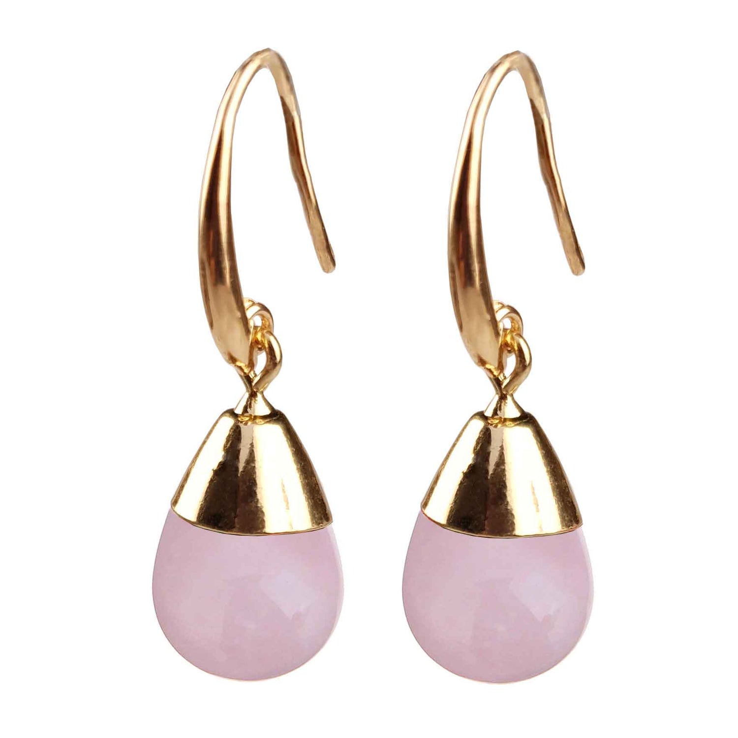 Roze edelstenen oorbellen met rozenkwarts - Gold Dip Rose Quartz