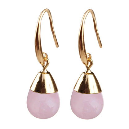 Roze edelstenen oorbellen met rozenkwarts - Gold Dip Rose Quartz
