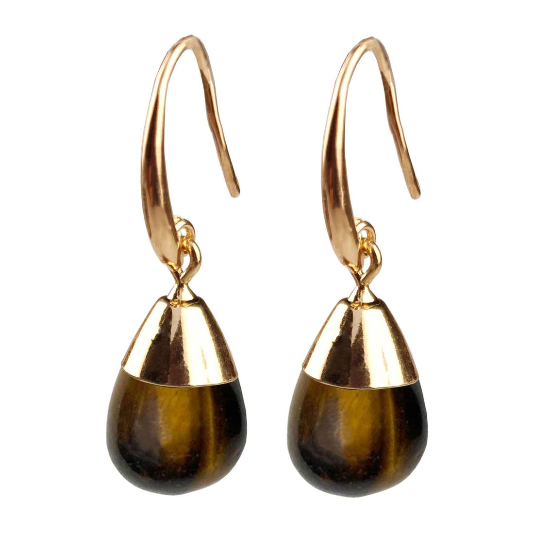 Bruine edelstenen oorbellen met tijgeroog en goud | Gold Dip Tiger Eye