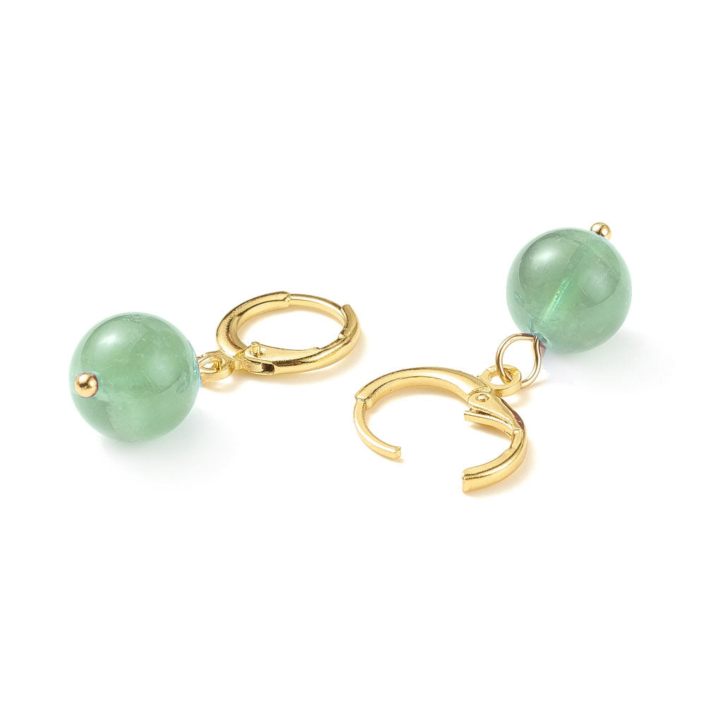 Groene edelstenen oorringen met groene aventurien en goud edelstaal, met open oorring | Gold Green Aventurine Ball