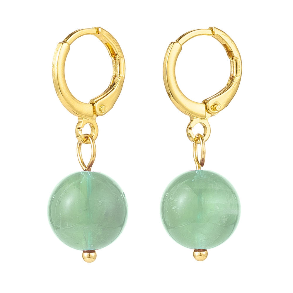 Groene edelstenen oorringen met groene aventurien en goud edelstaal | Gold Green Aventurine Ball
