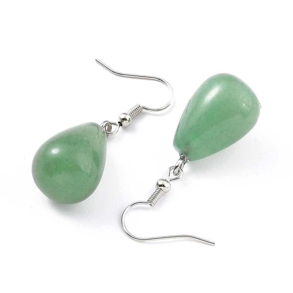 Groene edelstenen oorbellen met aventurien en sterling zilver, achteraanzicht | Green Aventurien Big Drop