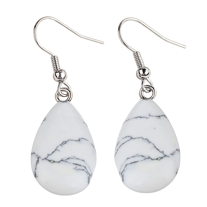 Witte edelstenen oorbellen met howliet en sterling zilver (925) | Howlite Drop