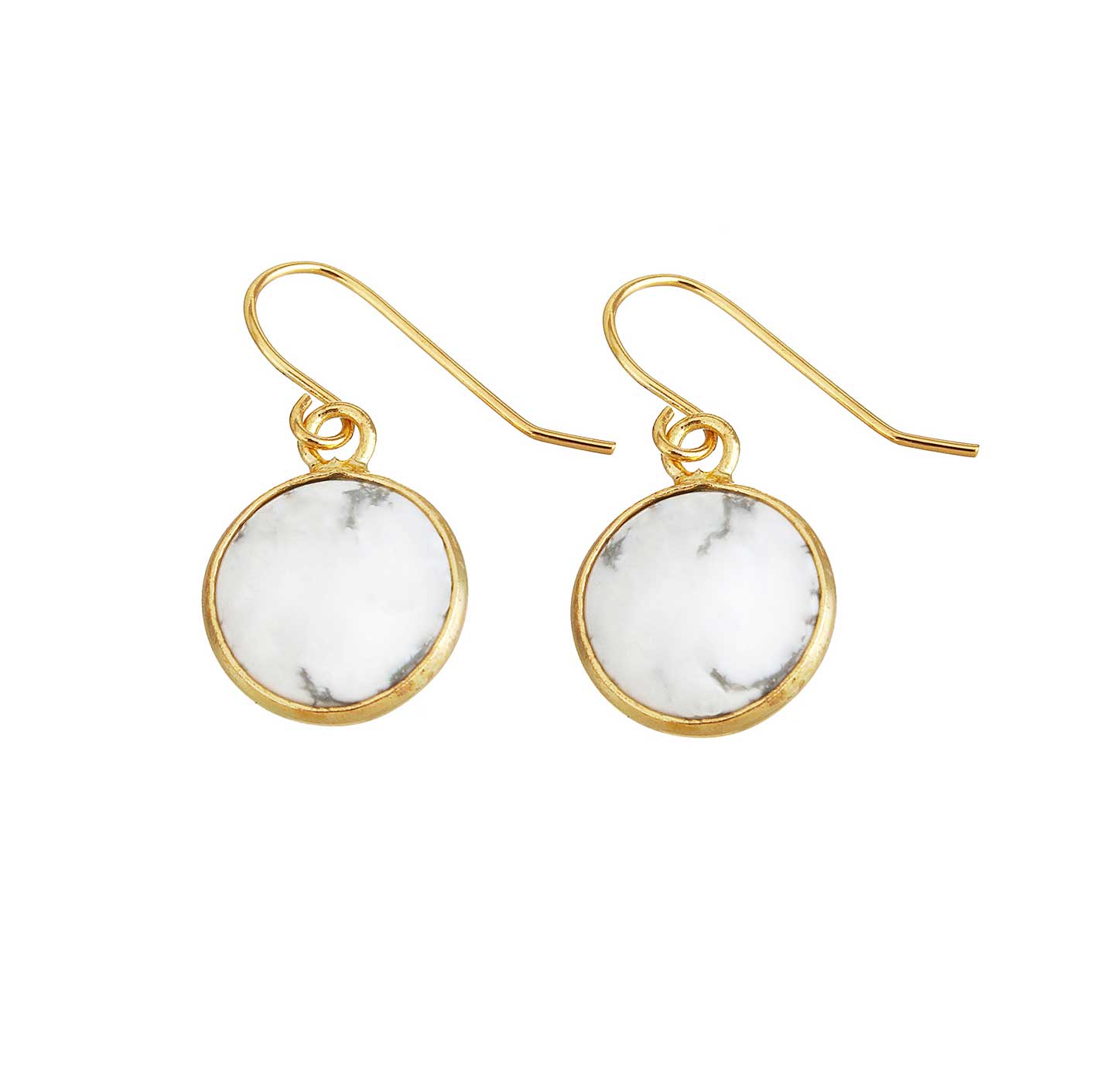 Witte edelstenen oorbellen met howliet en goud edelstaal | Howlite Gold Round