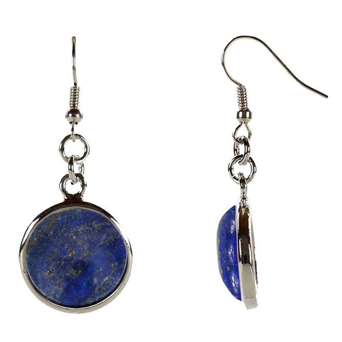 Blauwe edelstenen oorbellen met ronde lapis lazuli en sterling zilver (925) voor en zijaanzicht | Lapis Lazuli Round