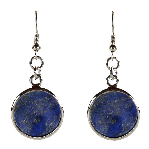 Blauwe edelstenen oorbellen met ronde lapis lazuli en sterling zilver (925) vooraanzicht | Lapis Lazuli Round