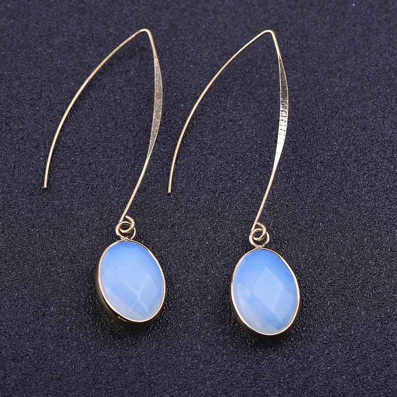 Edelstenen oorbellen Long Sea Opal Gold