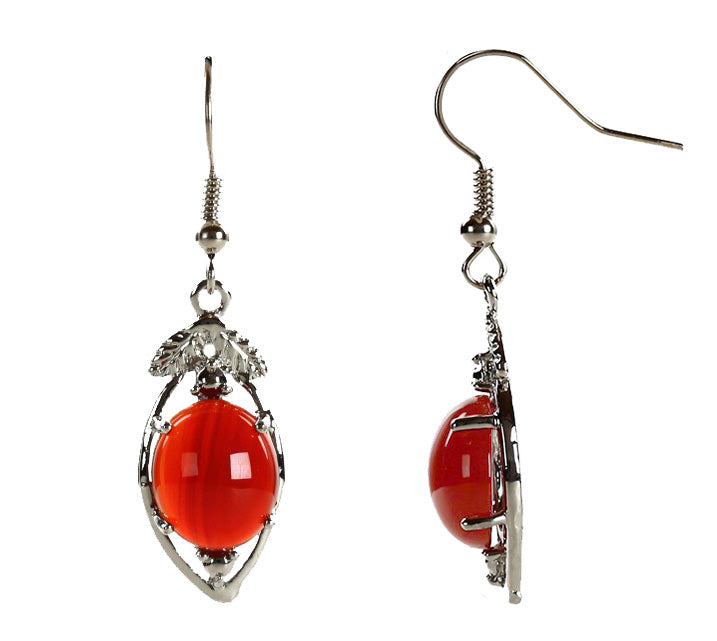 Edelstenen oorbellen met rode agaat en sterling zilver (925), voor en zijaanzicht | Red Agate Leaf