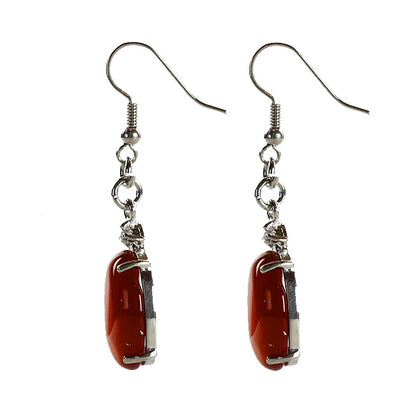 Edelstenen oorbellen met ovale rode agaat, stras steentje en sterling zilver (925) zijaanzicht | Red Agate Oval