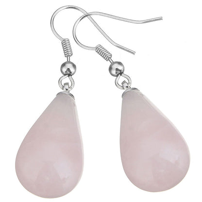 Roze edelstenen oorbellen met rozenkwarts in druppel vorm en sterling zilver | Rosé Quartz Big Drop