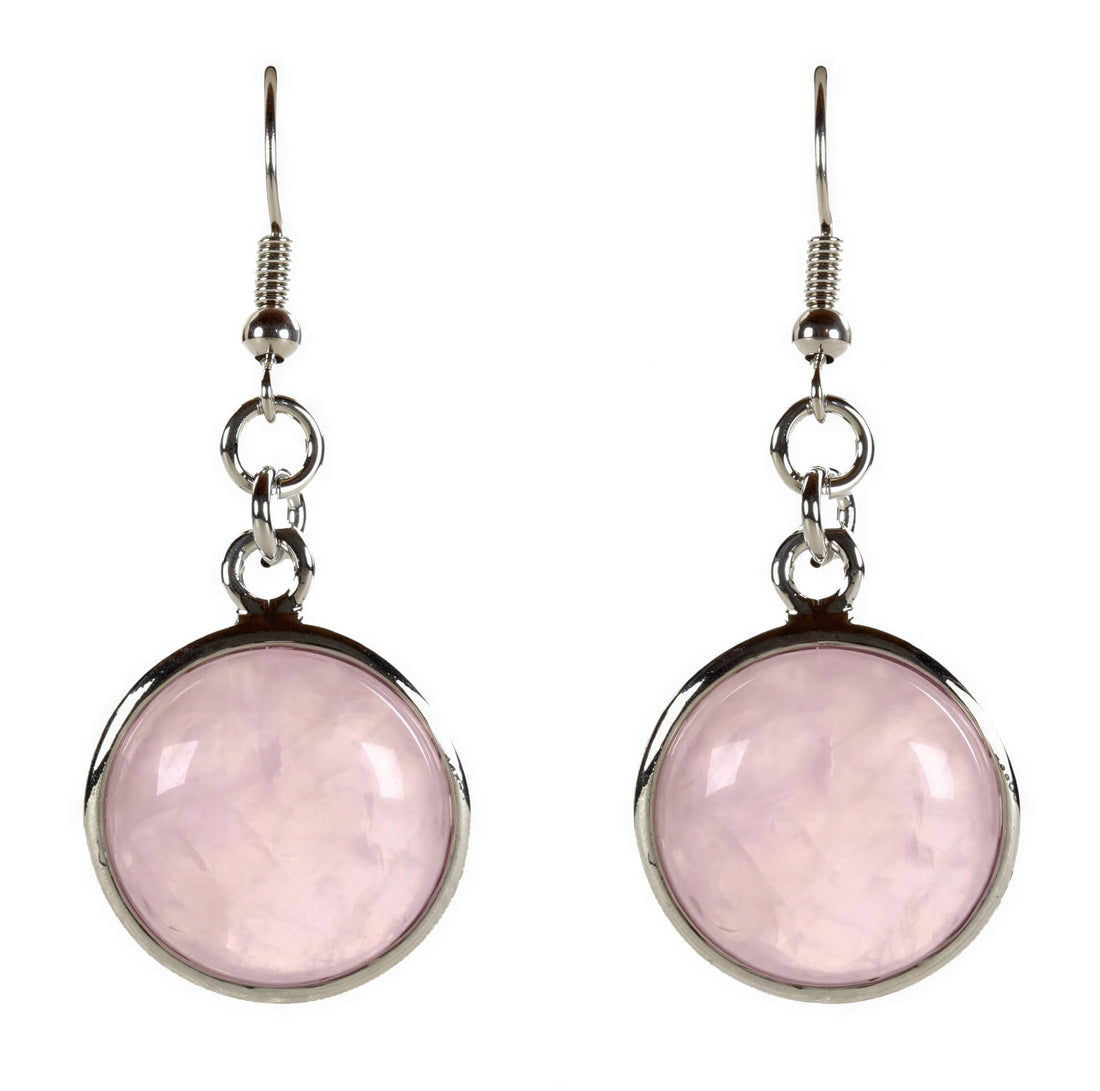 Roze edelstenen oorbellen met rozenkwarts en sterling zilveren oorbelhaakjes, rozenkwarts oorhangers | rosé Quartz Round