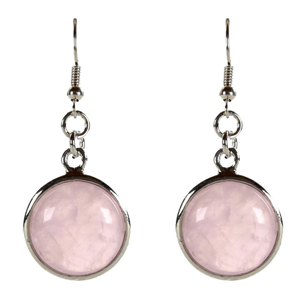 Roze edelstenen oorbellen met rozenkwarts en sterling zilveren oorbelhaakjes, rozenkwarts oorhangers | rosé Quartz Round