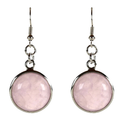 Roze edelstenen oorbellen met rozenkwarts en sterling zilveren oorbelhaakjes, rozenkwarts oorhangers | rosé Quartz Round