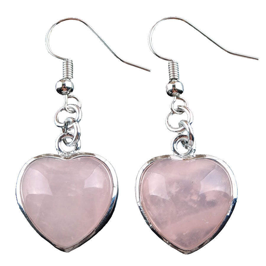 Roze edelstenen oorbellen met rozenkwarts in hart vorm en sterling zilver (925) | Rosé Quartz Silver Heart