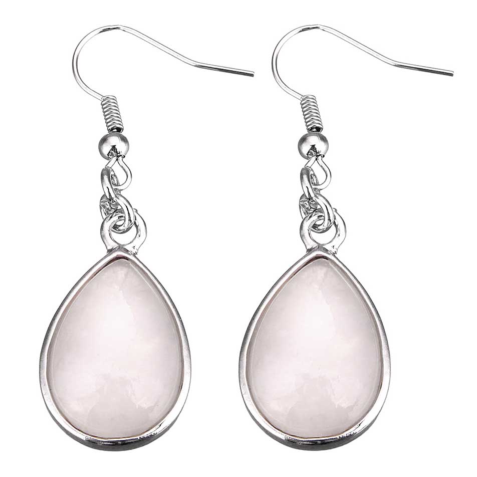 Licht roze edelstenen oorbellen met rozenkwarts en sterling zilver | Rose Quartz Teardrop