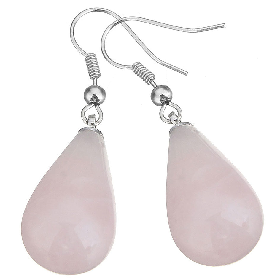Roze edelstenen oorbellen met rozenkwarts in druppel vorm en sterling zilver | Rosé Quartz Big Drop