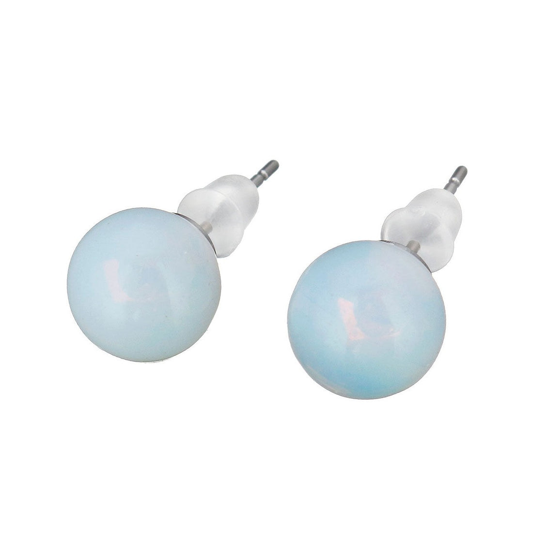 Licht blauwe oorknopjes met opaal | Sea Opal Ball