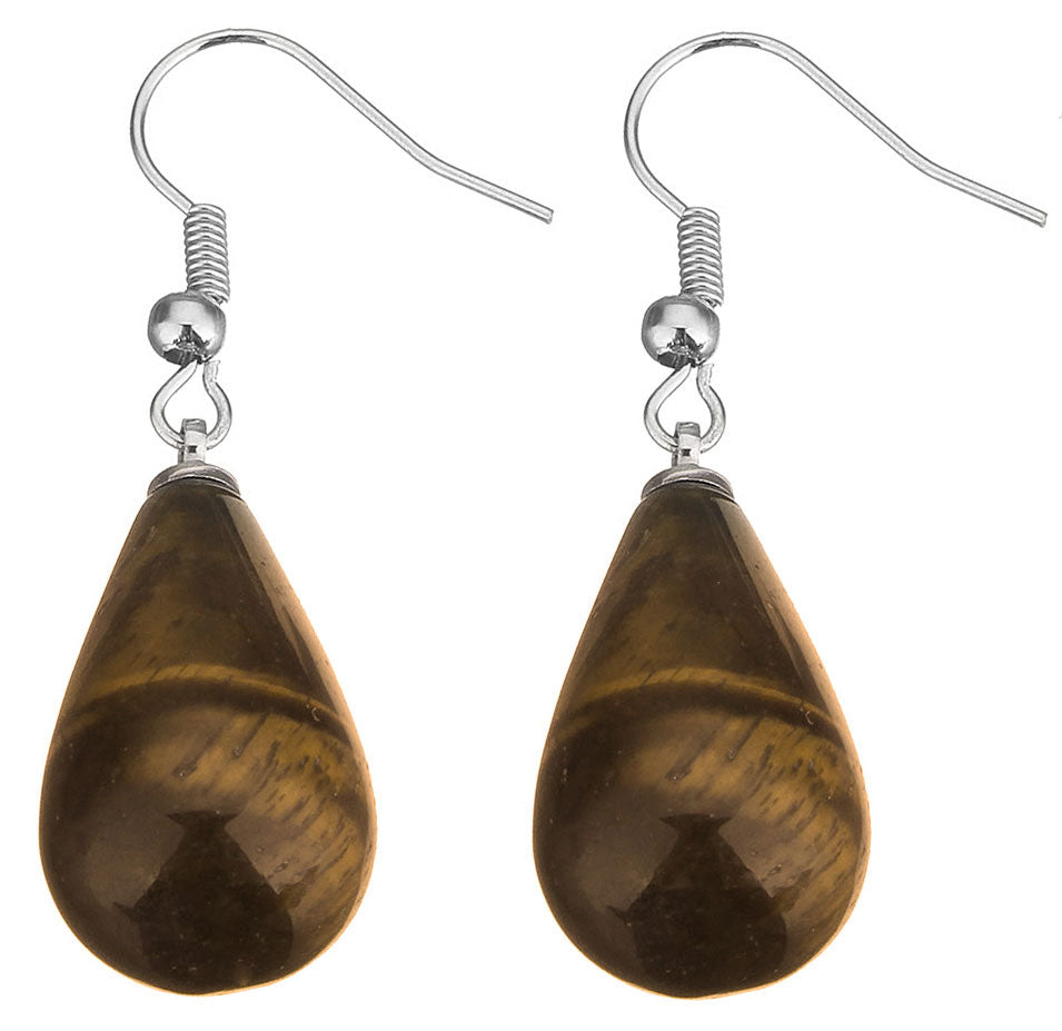 Bruine edelstenen oorbellen met tijgeroog in druppel vorm en sterling zilver (925) | Tiger Eye Big Drop