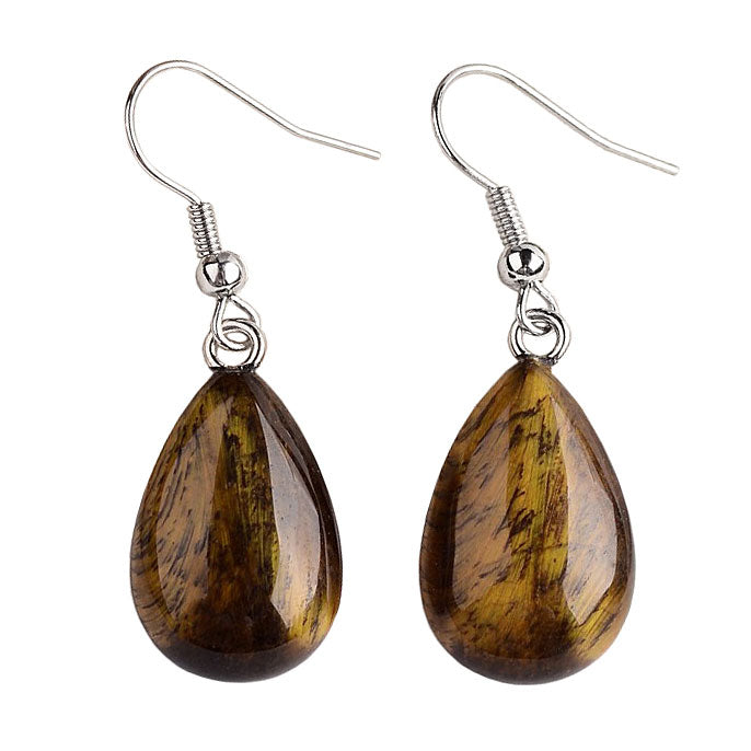 Bruine edelstenen oorbellen met tijgeroog in druppel vorm en sterling zilver (925) | Tiger Eye Drop