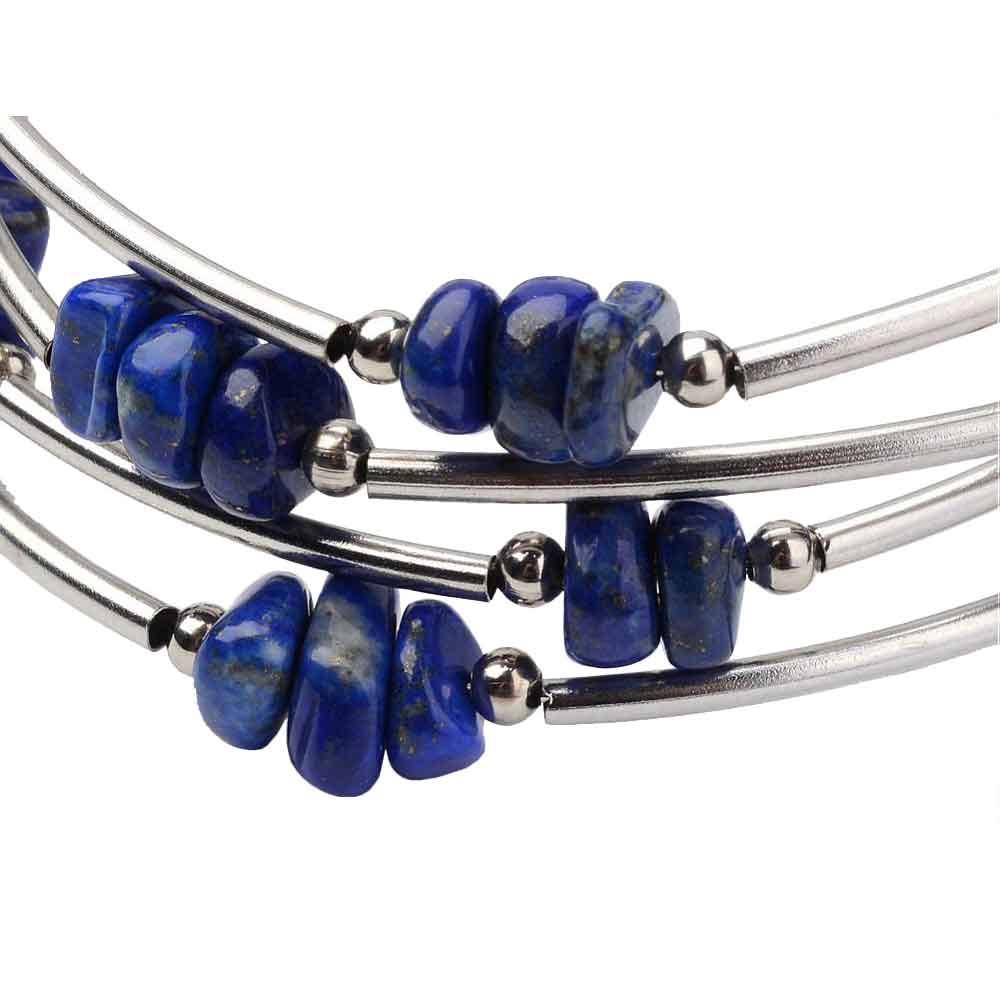 Detail van blauwe edelsteen wikkel armband met lapis lazuli | Wrap Lapis Lazuli Chip