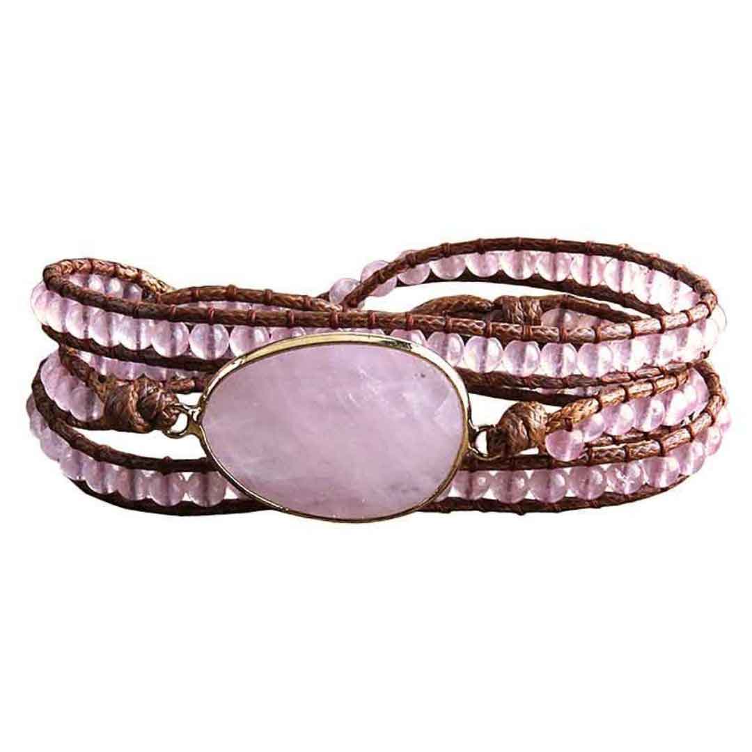 Roze edelstenen wikkelarmband met rozenkwarts | Wrap Rose Quartz 3 Rows