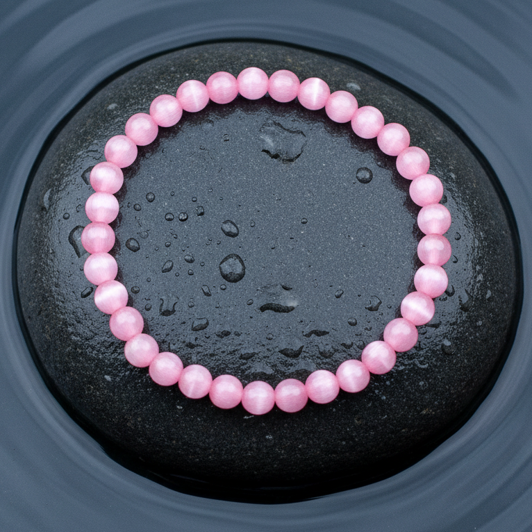 Edelstenen armband met roze kattenoog | Elastisch | Cat’s Eye Pink