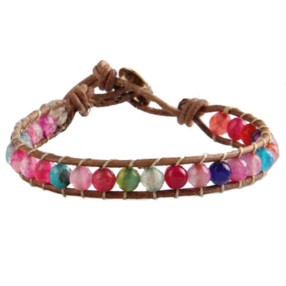 Edelstenen armband met verschillend edelstenen en leer | Wrap Agate Mix