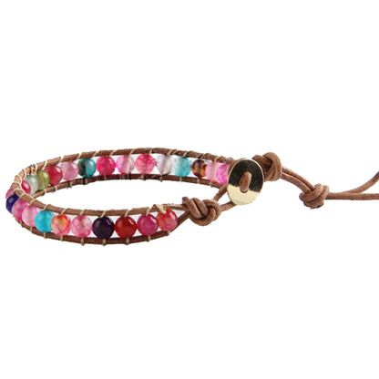 Edelstenen armband met verschillend edelstenen en leer | Wrap Agate Mix
