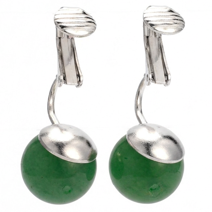 Groene edelstenen clip oorbellen met aventurien achterkant | Green Aventurine Clips
