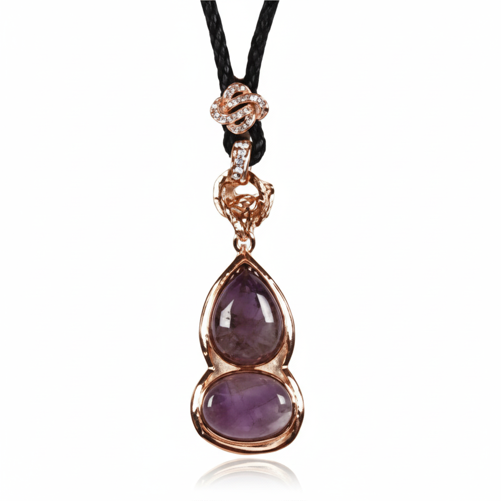 Detail van paarse edelstenen ketting met amethist en rosé goud | Amethyst Gold