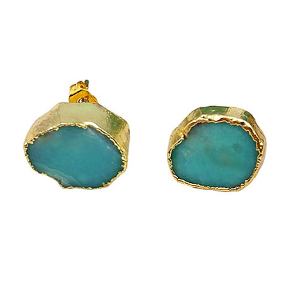 Edelstenen oorknopjes met chrysopraas schuin bovenaanzicht| Chrysopraas Gold Stud