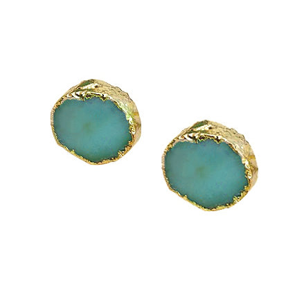 Edelstenen oorknopjes met chrysopraas schuin liggend | Chrysopraas Gold Stud