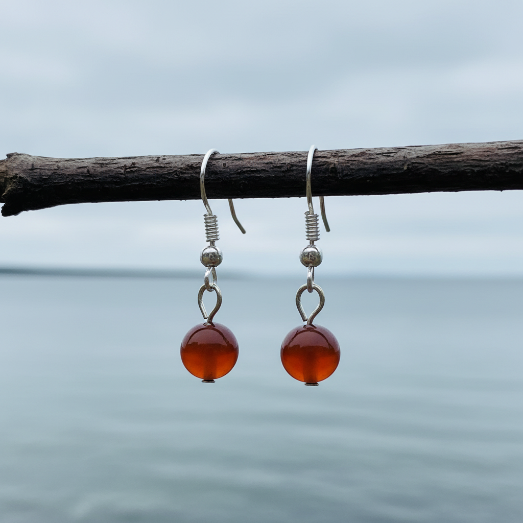 Oranje rode edelstenen oorbellen met carneool en sterling zilver (925) hangend aan takje | Dangling Carnelian