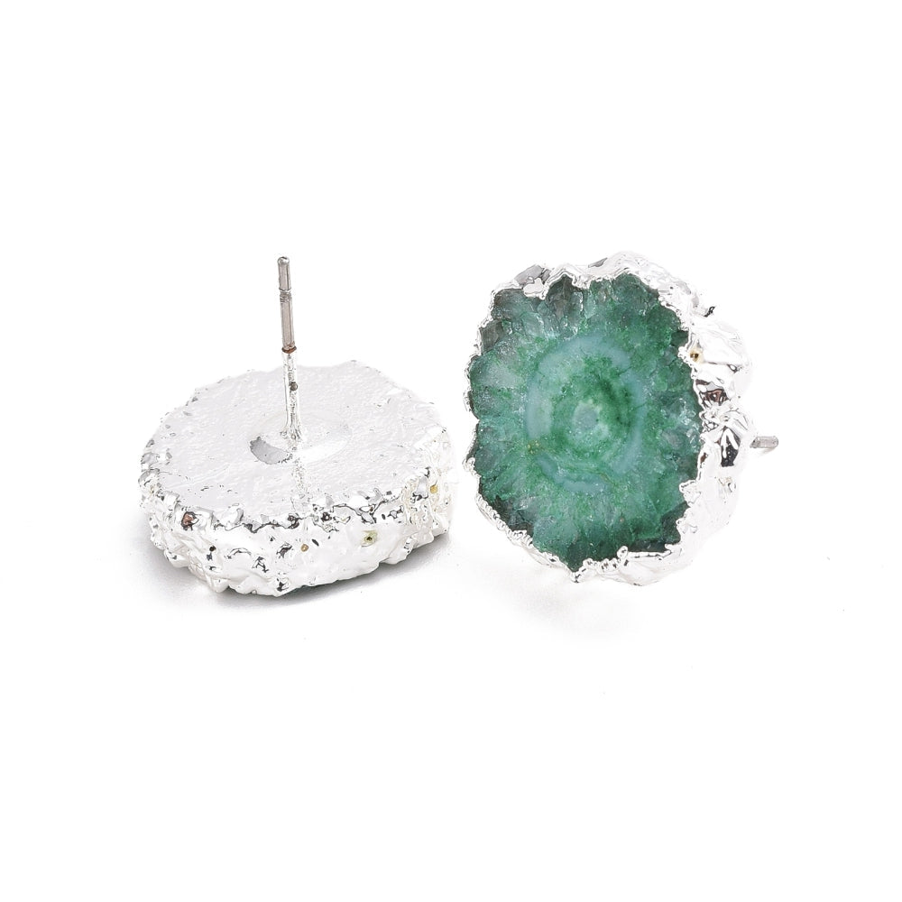 Groene edelstenen oorbellen met kwarts  en zilver edelstaal voor en achterkant | Iris groen