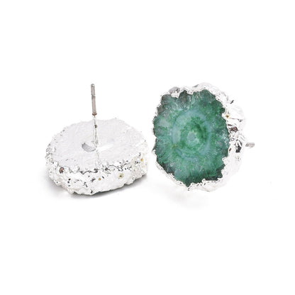 Groene edelstenen oorbellen met kwarts  en zilver edelstaal voor en achterkant | Iris groen