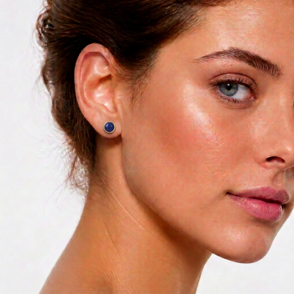 Edelstenen oorknopjes met labradoriet gedragen door model | Labradorite Small Gold