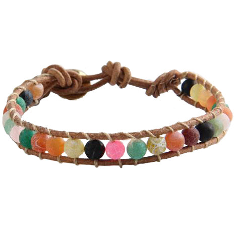 Edelstenen met verschillende kleuren edelstenen en leer | Wrap Agate Effloresce