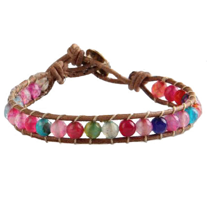 Edelstenen armband met verschillend edelstenen en leer | Wrap Agate Mix