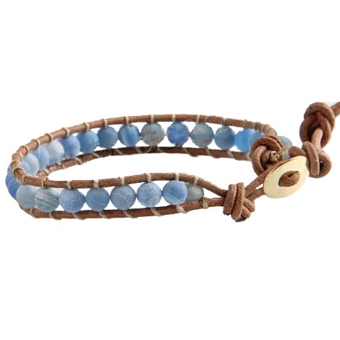 Blauw edelstenen armband met agaat en leer, achterzijde | Wrap Blue Agate Effloresce