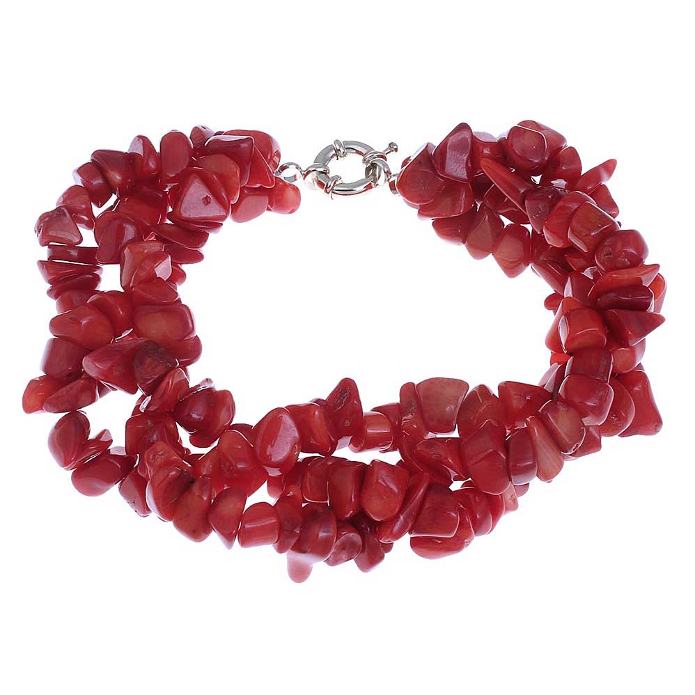 Groot rood koralen armband met 3 strengen gevlochten | Twine Big Coral