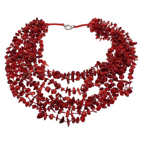 Rood koralen ketting met 8 strengen rood koraal | Big Coral Chip