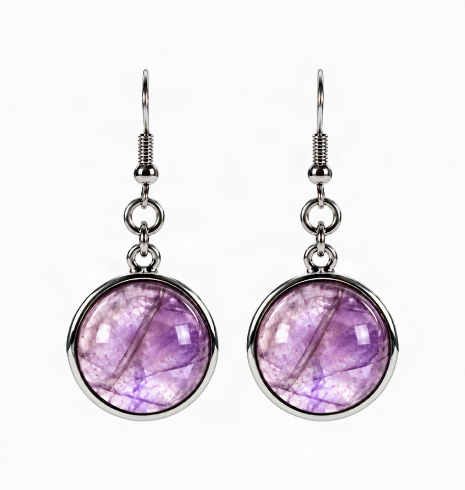 Licht paarse edelstenen oorbellen met amethist en sterling zilver (925) | Amethyst Round