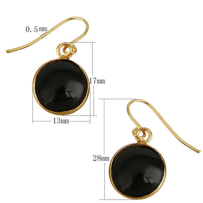 Zwarte edelstenen oorbellen met goud edelstaal  maatindicatie | Black Agate Gold Round