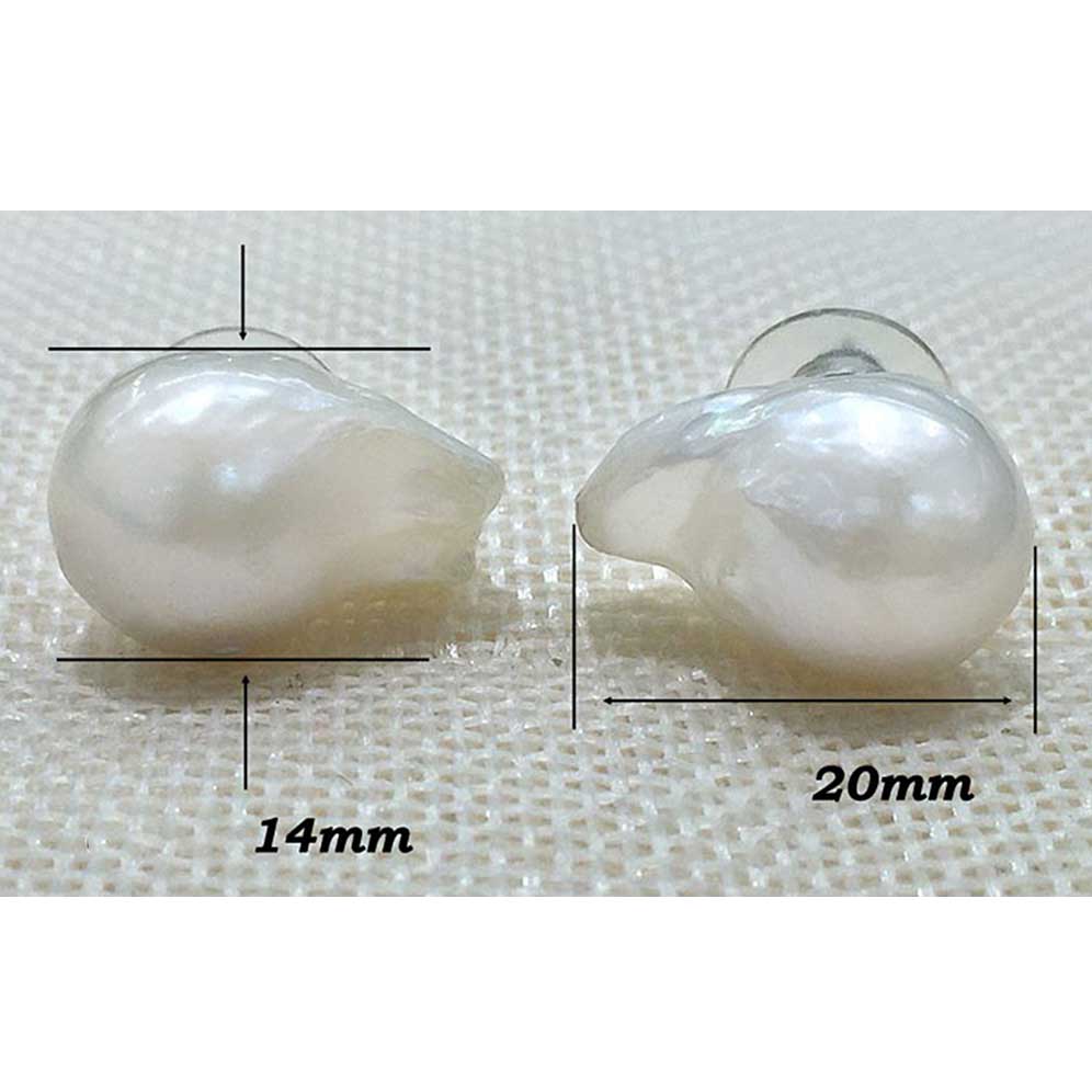 Grote witte zoetwater parel oorbellen met sterling zilver (925), maat indicatie | Big Nucleated White Pearl