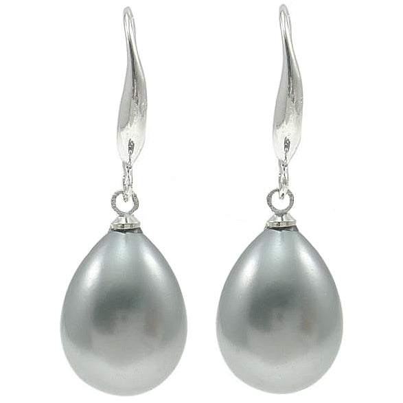 Grijze parel oorbellen in druppel vorm | Shel Pearl Teardrop Grey