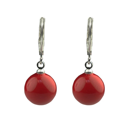 Rode mother of pearl parel oorbellen Met zilver edelstaal vooraanzicht | Scarlet