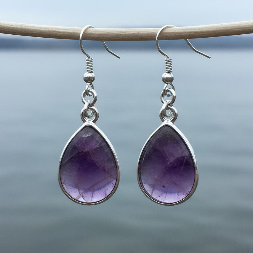 Paarse edelstenen oorbellen met amethist in druppel vorm en sterling zilver (925) | Amethyst Teardrop