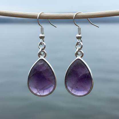 Paarse edelstenen oorbellen met amethist in druppel vorm en sterling zilver (925) | Amethyst Teardrop