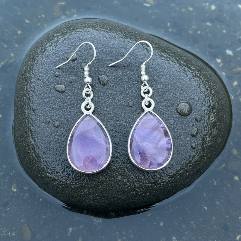 Paarse edelstenen oorbellen met amethist in druppel vorm en sterling zilver (925) | Amethyst Teardrop