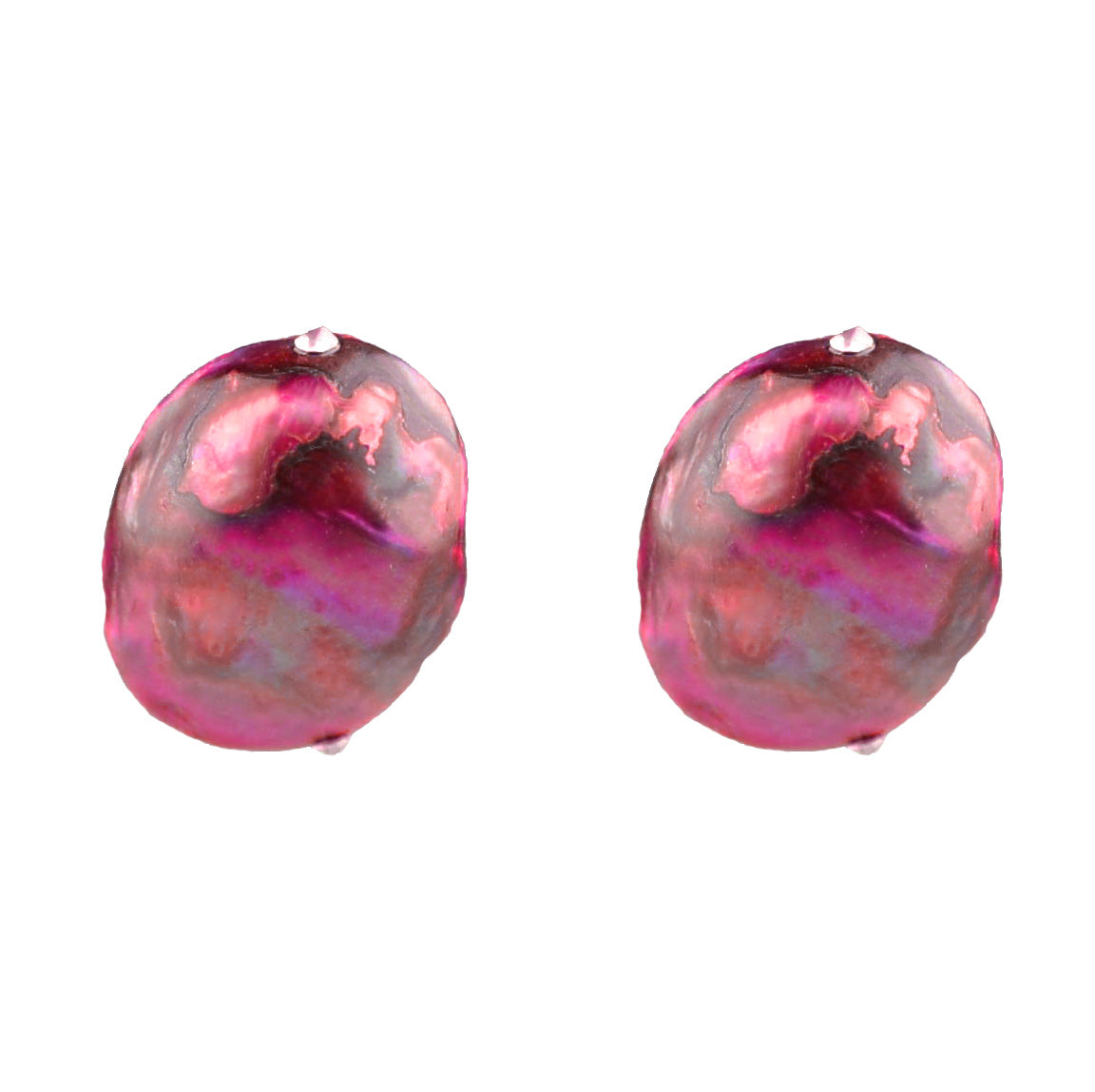 Paarse zoetwater parel oorknoppen met sterling zilver (925) vooraanzicht | Little Bling Bold Purple Pearl